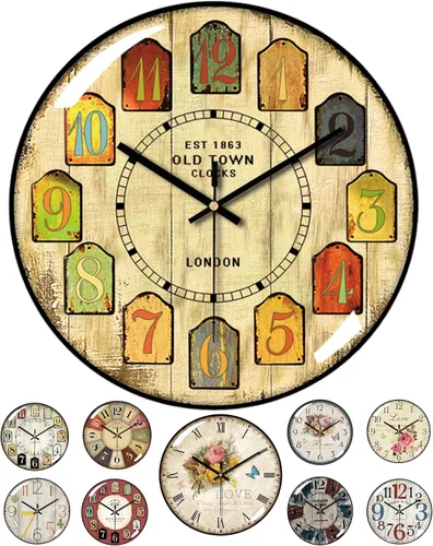 Miniatura 15 de Relojes de pared decorativos que funcionan con pilas, reloj de pared retro con esfera de cristal, esfera de 12 pulgadas con números romanos