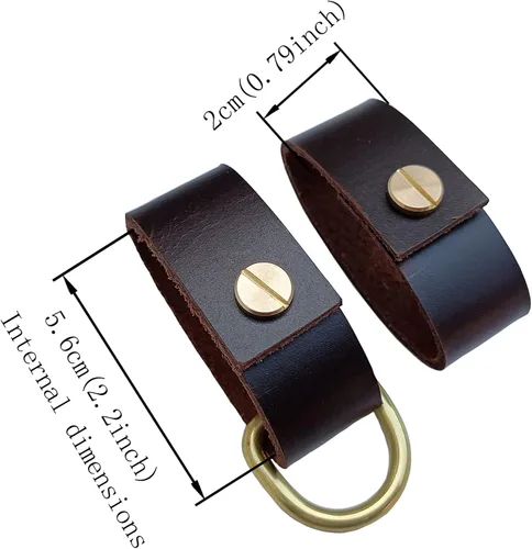 Miniatura 10 de Paquete de 2 protectores de cinturón de cuero + 1 llavero con hebillas de latón macizo, protectores de cinturón de cuero para hombres y mujeres
