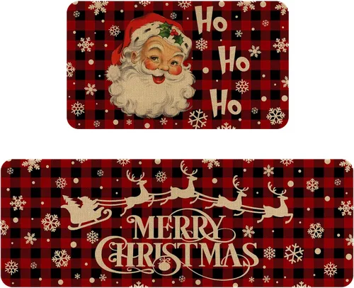 Miniatura 9 de Juego de 2 alfombras de cocina de Feliz Navidad, tapetes de cocina del Grinch para el suelo, decoración de cocina de Navidad, decoraciones festivas