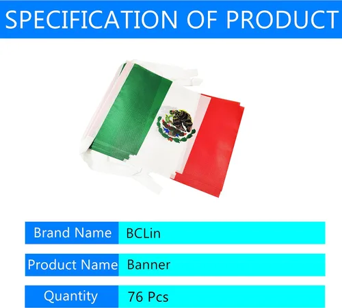 Miniatura 4 de Bandera mexicana de 100 pies, mini bandera de México, pequeña pancarta para fiestas, tiendas y bares, decoración al aire libre, 76 banderas México