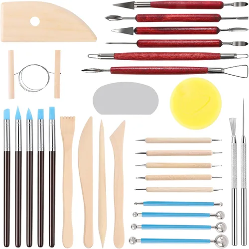 Tovotum Kit de herramientas de escultura de arcilla, 30 piezas, herramientas de tallado de cerámica para principiantes, expertos, manualidades,