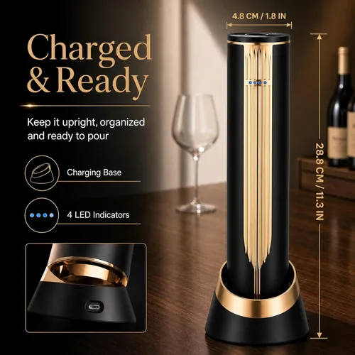 Miniatura 4 de Abridor eléctrico de botellas de vino con base de carga y cortador de papel de aluminio integrado, sacacorchos automático inteligente activado por