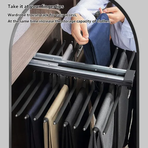 Miniatura 6 de Perchero extraíble de doble fila, 20 brazos, estante de acero para pantalones, organizador de pantalones extraíble, colgador de pantalones montado