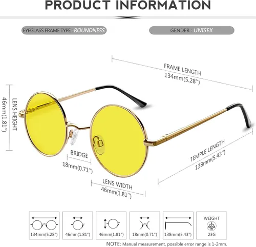 Miniatura 5 de KANASTAL Gafas de sol redondas polarizadas para mujeres y hombres, estilo hippie con protección UV400