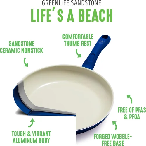 Miniatura 4 de GreenLife Sandstone Healthy Ceramic Antiadherente, juego de ollas de cocina y sartenes para freír, sin PFAS, apto para lavavajillas, azul