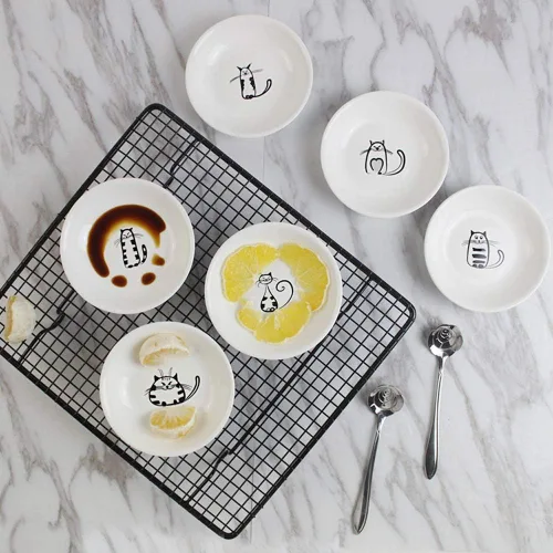 Miniatura 4 de FUYU Plato de cerámica para salsas de gato, 6 piezas, plato de aperitivo, plato lateral, 4 pulgadas