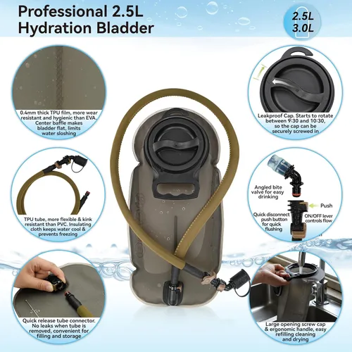 Miniatura 5 de MARCHWAY Mochila de Hidratación Táctica Molle con Vejiga de Agua de TPU de 2.5L, Mochila Militar Organizada de Perfil Bajo para Senderismo, Canela