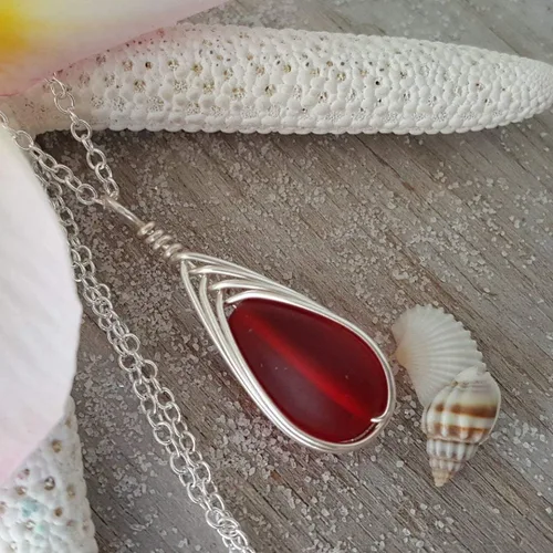 Miniatura 43 de Yinahawaii Collar de cristal de mar hecho a mano, joyería hawaiana para mujer, collar de lágrima trenzada, joyería única de cristal de mar