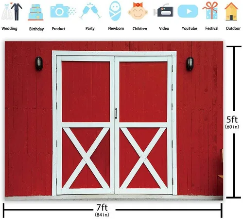 Miniatura 5 de Telón de fondo rojo para puerta de granero, granja rústica occidental, pared de madera, fondo para fotografía, fiesta de barbacoa, baby shower