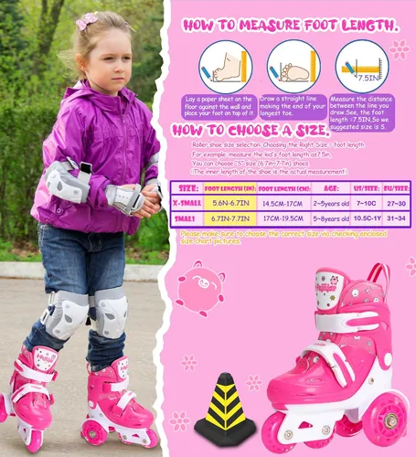 Miniatura 6 de Patines de ruedas ajustables para niños, niñas y señoras con ruedas que se iluminan con flash (edad 3-9), equilibrio de tres puntos, empaque de caja