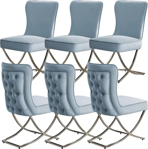 Miniatura 16 de WUTUTUEE Sillas de Comedor de Terciopelo de Lujo, Sillas de Acento Capitoné Tapizadas Sin Brazos con Patas de Metal Plateado en Forma de X, Juego