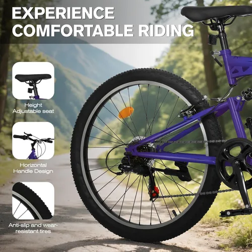 Miniatura 3 de Bicicleta de montaña para adultos, hombres y mujeres, 26 pulgadas 7 velocidades Mountian bicicleta con doble suspensión completa, doble freno V