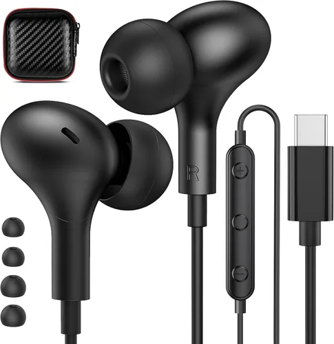 APETOO Auriculares USB C para Samsung Galaxy S24 Ultra S23 FE S22 S21 A55 A54 A53 Auriculares magnéticos con cable con cancelación de ruido,