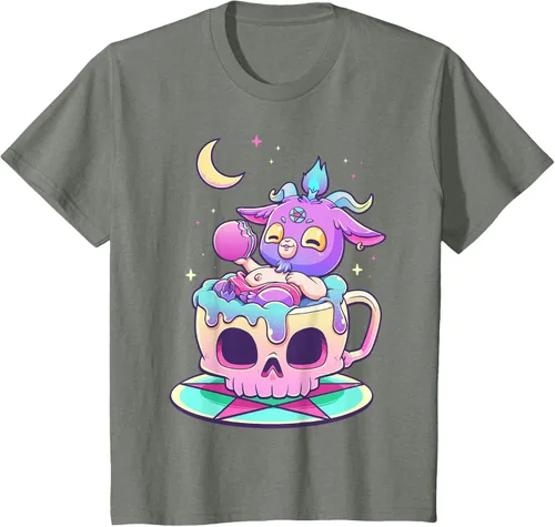 Miniatura 111 de Kawaii Pastel Goth Cute espeluznante Pentáculo Baphomet - Camiseta de cabra, Negro