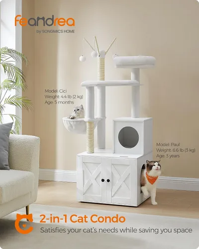 Miniatura 2 de Feandrea Árbol para gatos con caja de arena, torre moderna para gatos de 59 pulgadas, condominio 2 en 1 con postes rascadores, cojín extraíble
