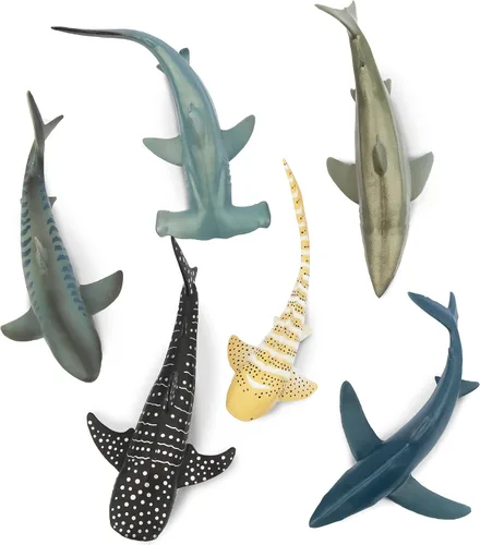 Miniatura 2 de Toymany 6 figuras realistas de juguete de baño de tiburón de 5 a 6 pulgadas de largo, juego de figuras de plástico de animales marinos del océano