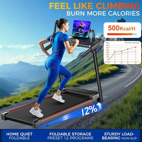 Miniatura 9 de Treadmills for Home 3.0HP Quiet Foldable Treadmill with Incline, Portable Walking Pad with Handle Bar, Walking Pad Treadmill for Running and Jogging