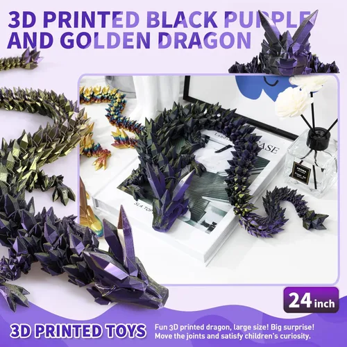 Miniatura 2 de meturebear Dragón Grande Impreso en 3D, Juguetes de Dragón 3D de 24 Pulgadas, Juguetes de Animales de Cristal Fidget Más Grandes, Animales