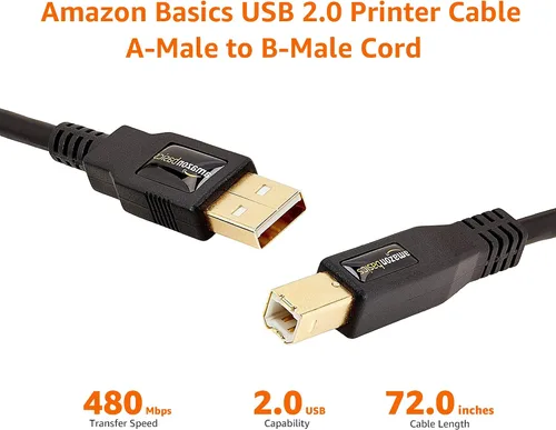 Miniatura 6 de Amazon Basics Paquete de 24 cables USB 2.0 de alta velocidad, USB-A a USB-B para impresoras o disco duro externo, conectores chapados en oro, 6