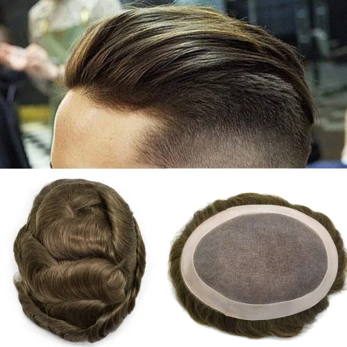 Miniatura 64 de Toupee cabello humano fino mono revestimiento de poliéster alrededor de la postizo duradero NPU monofilamento sistema de reemplazo de cabello