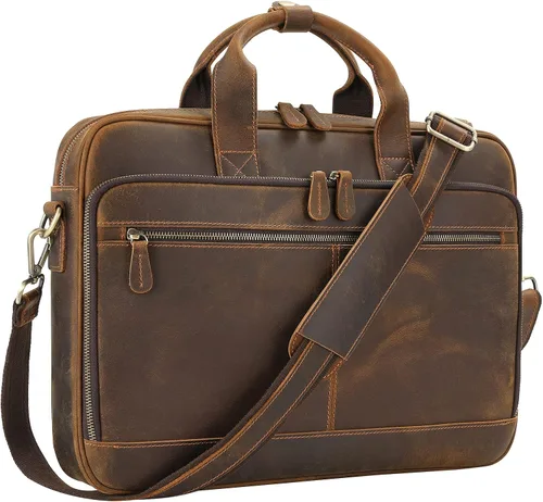 Miniatura 9 de Jack&Chris Full Grain Leather Briefcase for Men, Business Messenger Bag Laptop Bag Attache Case, Fits 15.6 Inch Laptop