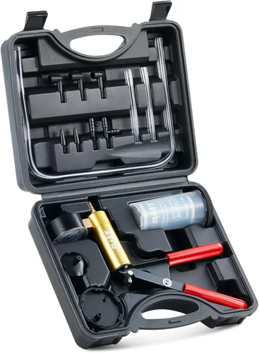 Orion Motor Tech Kit de purga de frenos con bomba de mano y manómetro, bomba de vacío manual con funda de adaptadores de botella de purgador de