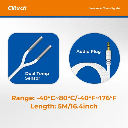 Miniatura 3 de Elitech Sonda de temperatura dual para RCW-360Pro, -40°F a 176°F, sensor digital de detección automática de cable de 16.4 pies con certificado