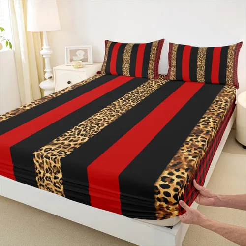Miniatura 13 de Manfei Leopard Print Fitted Sheet Twin Size,Blue Brown Black Stripes Bedding Set 2pcs,Wild Animal Cheetah Skin Bed Sheets with 1 Pillowcase,Kids