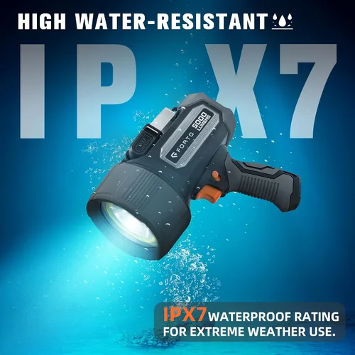 Miniatura 2 de FORTO Linterna recargable de foco 5000 lúmenes ultra brillante IPX7 impermeable, linterna de barco con estuche de transporte EVA, linterna de foco