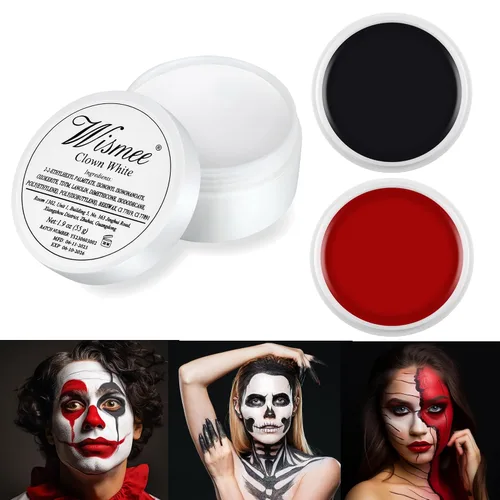 Maquillaje de payaso Negro Blanco Rojo Crema Cara Cuerpo Pintura de Payaso Joker Zombie Vampiro Esqueleto Disfraz de Halloween Fantasía Maquillaje