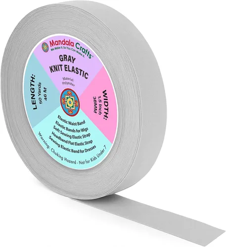 Miniatura 133 de Mandala Crafts Carrete de bandas elásticas anchas de 1/2 pulgada color beige para cinturas de pantalones, costura y manualidades DIY, 88 yardas