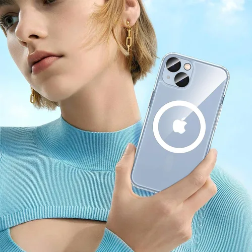 Miniatura 6 de VEGO Funda para iPhone 13 y iPhone 14, con imanes integrados, parte trasera de policarbonato duro transparente + funda delgada de TPU suave