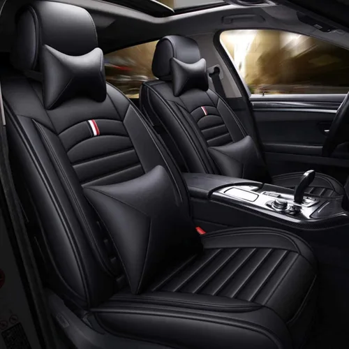 Miniatura 9 de Juego completo de fundas de cojín y almohadas de cuero sintético para asiento delantero y trasero de coche con reposacabezas y soporte de cintura, 5