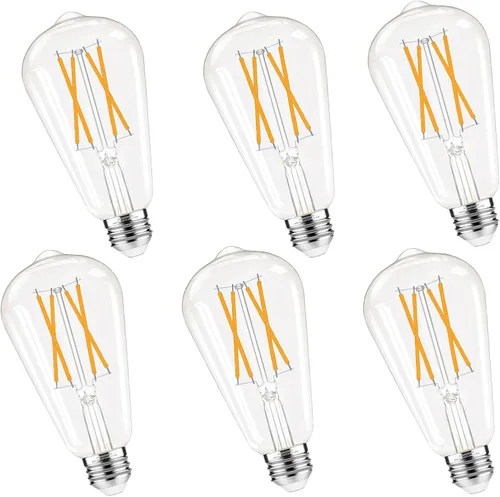 GvvooHome Bombillas Edison regulables, 2700 K blanco cálido, 6 W equivalente a bombilla LED E26 de 60 W, bombillas ST58 vintage, 600 LM, 90+ CRI,