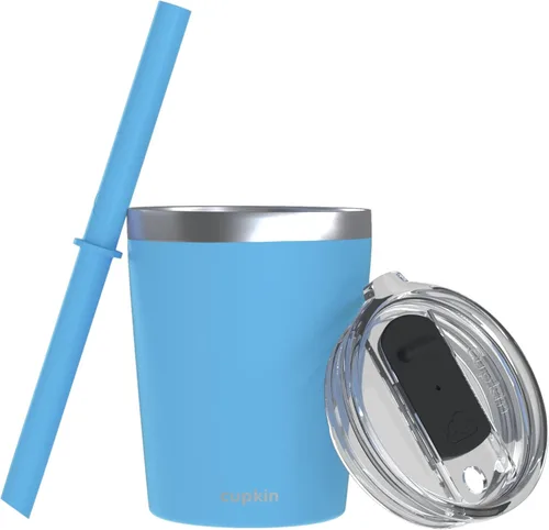 Miniatura 31 de CUPKIN - Taza apilable de acero inoxidable para niños, taza de batido, tazas aisladas con recubrimiento en polvo, tapa libre de BPA y pajilla de Rosa