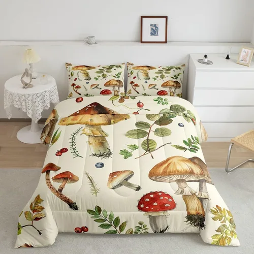 Miniatura 2 de Feelyou Lindo juego de ropa de cama de hongos kawaii tamaño individual para niños y niñas, decoración de hongos salvajes, juego de edredón