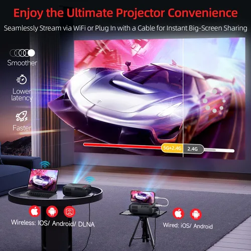 Miniatura 2 de Mini proyector, nativo 1080P 4K compatible con proyector portátil para exteriores, WiFi 6 y Bluetooth 5.4 Porjector de películas, pantalla de espejo