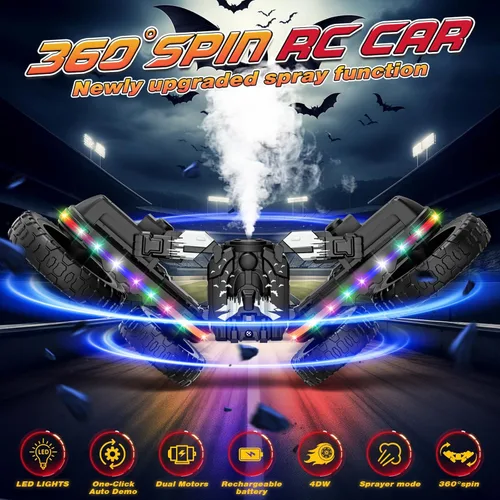 Miniatura 2 de Jimdella - Autos RC, juguetes de autos RC, transformador de control remoto 2-en-1 4WD con spray y luces LED, camión de acrobacias todoterreno