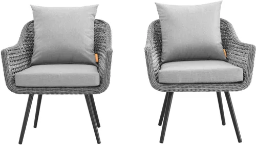 Miniatura 2 de Modway EEI-3176-GRY-GRY-SET - Sillón Endeavor de mimbre para patio al aire libre, 2 sillones, gris