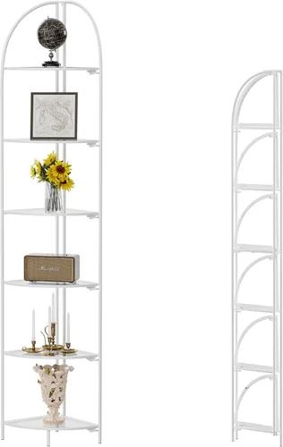 Miniatura 21 de Crofy Estante esquinero plegable de 3 niveles, soporte de esquina de metal para plantas con marco negro y estantes negros, estante de exhibición