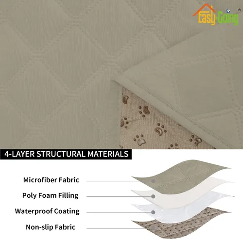 Miniatura 4 de Easy-Going Funda de cojín impermeable para silla, antideslizante, a prueba de fugas, acolchada y elástica, protector de muebles para perros, Beige