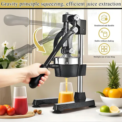 Miniatura 2 de Exprimidor manual de hierro fundido, extractor de jugo de frutas cítricas manual de metal resistente comercial para pomelo naranja y granada