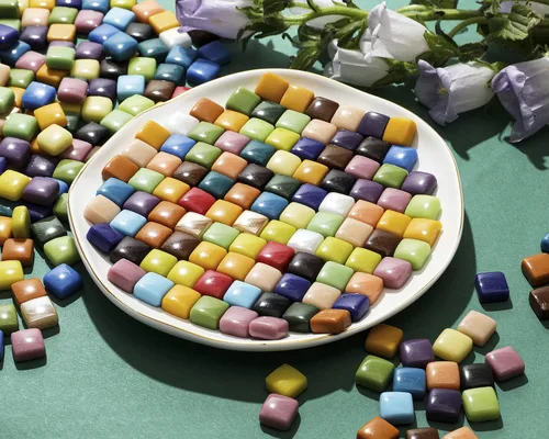 Miniatura 4 de Lanyani Azulejos de mosaico de vidrio vibrante de 2 libras para artes y manualidades, piezas de vidrio sueltas a granel coloridas baldosas cuadradas