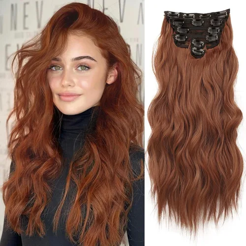 Miniatura 41 de NAYOO Extensiones de cabello con clip, de 20 pulgadas, largo, ondulado, rizado, rubio ceniza, extensiones de cabello sintético de cabeza completa