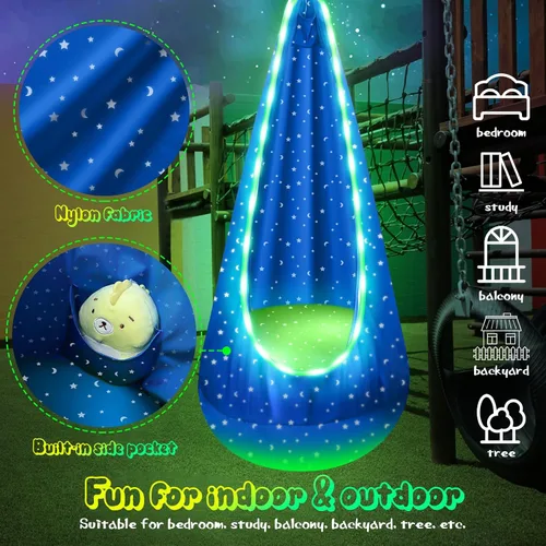 Miniatura 5 de Silla de columpio para niños con luz, columpio colgante con luces LED, columpio sensorial con almohada inflable y todos los accesorios, columpio