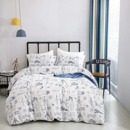 Miniatura 32 de Juego de edredón Wellboo, juego de ropa de cama Queen, color sólido, azul marino y blanco degradado, edredón de algodón, moderno, liso, suave