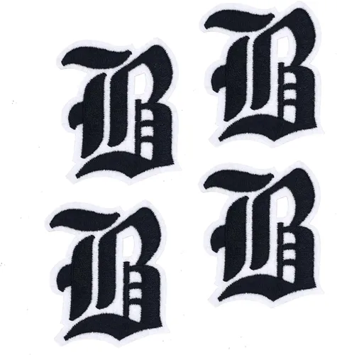 Miniatura 12 de Parches de letras góticas blancas en inglés antiguo termoadhesivas A-Z de 2" bordadas, transferencia térmica/cosidas, alfabeto vintage en fieltro