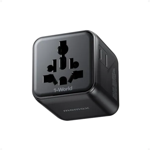 Miniatura 14 de MOMAX Mini Adaptador de Viaje Universal 7 en 1, Adaptador de Corriente Internacional GaN 70W, 2 AC, 3 USB-C PD de Carga Rápida y 2 USB-A QC, Negro