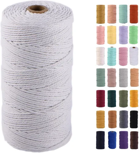 Miniatura 63 de Cordón de macramé gris rosado de 0.118 in x 109 yardas, cuerda de algodón colorido de algodón suave para colgar en la pared, colgar plantas