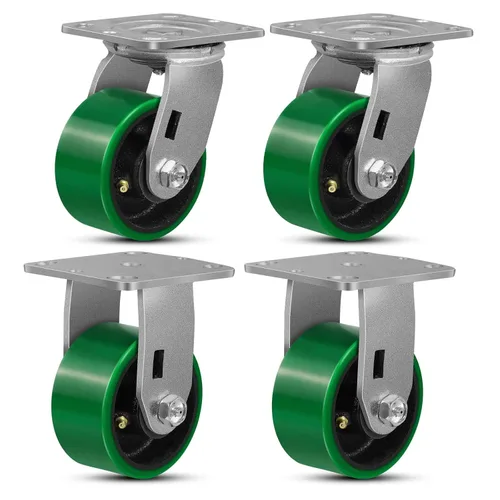 Miniatura 59 de Ruedas giratorias, ruedas industriales de 4 pulgadas resistentes, poliuretano en rueda de acero, ruedas giratorias de placa superior